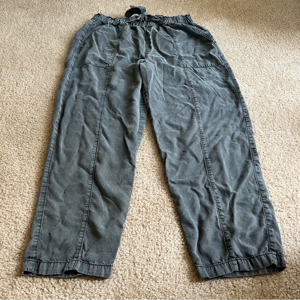 Aerie Womens High Rise Pants Gray Tie Front Slim Leg Pockets Size Large